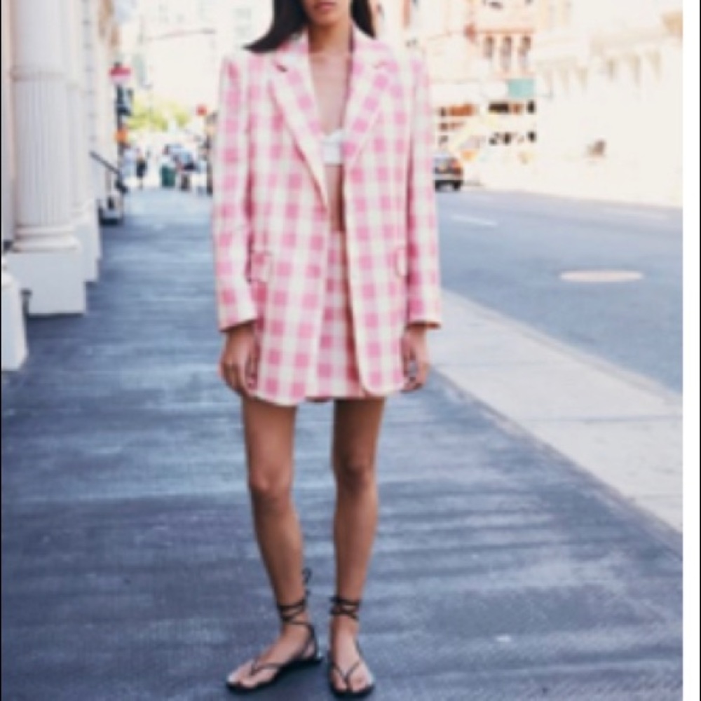 NEW WITHOUT TAGS, ZARA pink gingham boyfriend blazer/skort set